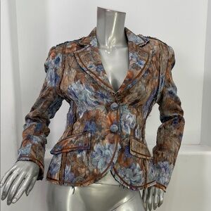 Vintage Max Nugus Haute Couture Women's Jacquard Floral Blazer Raw Trim